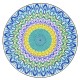 Round mosaic side table featuring a colorful ceramic tile top, ideal for indoor or outdoor use beside a sofa or.