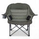 Oversized green folding camping chair with padded seat, side pockets, and cup holder for outdoor comfort.