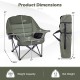 Folding oversized camping chair in green with side pockets and cup holder, featuring a heavy-duty frame for outdoor use.