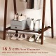 Folding rubber wood garment rack with bottom storage shelf, featuring 18.5 cm floor clearance for extra shoe storage.
