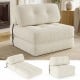 Folding sofa bed in beige with corduroy cover, featuring back support and pillow, ideal for living rooms and guest.