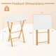 Folding TV tray table dimensions showing a white top and bamboo legs, ideal for small spaces in bedrooms or living.