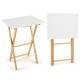 Folding TV tray table set of 2 in white with bamboo legs, perfect for small spaces in bedrooms and living rooms.