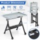 Folding welding table with adjustable height, tool slots, and fixed wheels for efficient workspace organization.