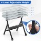Folding welding table with adjustable height and fixed wheels, featuring a tiltable tabletop for enhanced accuracy.