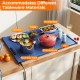Rollable electric warming tray in blue, accommodating ceramic, glass, stainless steel, and enamelware for versatile.
