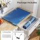 Rollable blue food warming mat with fast heating, 3 temperature settings, and convenient storage bag for easy use.