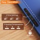 Close-up of the blue electric warming tray with controls, featuring 3 heating temperatures and child lock for safety.