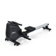 Side view of the folding magnetic rowing machine showcasing the durable handlebar and adjustable foot pedals for.