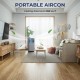 Portable air conditioner in gray, 10000 BTU capacity, cooling up to 350 sq. ft., ideal for living spaces and dorms.