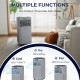 Portable 10000 BTU air conditioner in gray with remote control, ideal for cooling, drying, and fan modes in small.