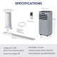 Portable air conditioner with remote control, 10000 BTU cooling capacity, and window kit, ideal for small spaces.