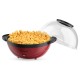 Red 6QT stirring popcorn popper with nonstick plate, making 24 cups of popcorn for family movie nights and parties.
