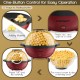 Stirring popcorn popper in red with nonstick plate, 6QT capacity, and lid doubling as serving bowl for easy.