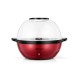 Red 6QT stirring popcorn popper with nonstick plate, 24-cup capacity, and dishwasher-safe lid for easy cleaning.