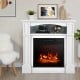 White 32-inch electric TV stand fireplace with adjustable flame, remote control, and built-in shelf for living room use.