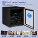 Mini beverage refrigerator with glass door, 60-can capacity, adjustable shelves, ideal for small spaces and easy access.