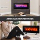 Electric fireplace showcasing wall-mounted and freestanding installation options, featuring realistic flames and remote.