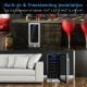 30-bottle wine cooler with stainless steel handle, blue LED light, and adjustable feet for built-in or freestanding use.