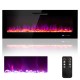Wall-mounted 60-inch electric fireplace with decorative crystals and logs, featuring 9 flame colors and remote control.