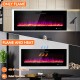 50-inch wall-mounted electric fireplace with realistic flame, decorative crystals, and adjustable heat for cozy.