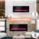 50/60 inch wall-mounted electric fireplace with decorative crystals and logs, showcasing two installation options for.