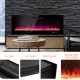 Wall-mounted 60-inch electric fireplace with realistic LED flame effect, decorative crystals, and adjustable brightness.