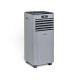 Gray portable air conditioner with remote control, featuring a sleek design and adjustable temperature from 60.8℉ to.