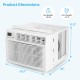 15000 BTU window air conditioner in white, showcasing dimensions of 23.5" x 25" x 17.5", ideal for cooling 800 sq.ft.
