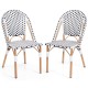 French bistro chair close-up highlighting the hand-woven PE rattan design and sturdy galvanized metal frame for outdoor.