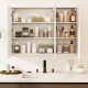 Frameless bathroom wall-mounted mirror cabinet with three mirrored doors and ample storage for cosmetics and toiletries.