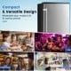 Freestanding undercounter ice maker in silver with reversible door, ideal for home, bar, or coffee shop use.