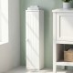 Free standing white toilet paper holder with 4 shelves, compact design for bathroom storage and easy access.