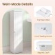 Free standing white toilet paper holder with 4 shelves, compact design, and waterproof surface for bathroom storage.