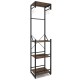 Freestanding coat rack in rustic brown with 4 shelves and 6 hooks, ideal for organizing entryways and living rooms.