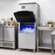Freestanding commercial ice maker with LCD panel, producing 450 lbs of ice daily, ideal for busy kitchens.