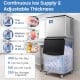 Freestanding commercial ice maker with adjustable thickness, producing 450 lbs of ice daily for busy operations.