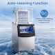 Freestanding commercial ice maker with auto-cleaning function, producing 450 lbs of ice per day for busy operations.
