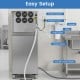 Freestanding commercial ice maker with easy setup, featuring power switch, filter, and drain hoses for efficient.