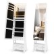 Freestanding white jewelry armoire with full-length LED mirror, 6 drawers, and adjustable angles for convenient storage.
