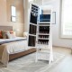Freestanding white jewelry armoire with LED lights, full-length mirror, and 6 drawers for organized storage.