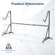 Freestanding kayak storage rack dimensions with lockable wheels, designed for stability and indoor/outdoor use.