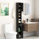 Freestanding slim black bathroom cabinet with adjustable shelves and drawer, ideal for small spaces and organized.