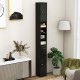 Freestanding slim black bathroom cabinet with adjustable shelves, drawer, and two cabinets for efficient storage.