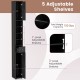 Freestanding slim bathroom cabinet in black with 5 adjustable shelves and a drawer, ideal for small spaces.