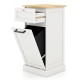 Freestanding tilt-out laundry cabinet in white showcasing the open hamper compartment for easy laundry access and.