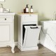 Freestanding tilt-out laundry cabinet in white with removable basket and bamboo top, ideal for organized laundry.