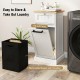 Freestanding tilt-out laundry cabinet in white with removable basket, featuring a bamboo top and easy-access design.