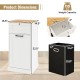 Freestanding tilt-out laundry cabinet with white MDF frame, bamboo top, and removable basket for convenient storage.