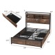 Full/Queen size bed frame with bookcase headboard, 4 storage drawers, and sturdy metal slats for mattress support.